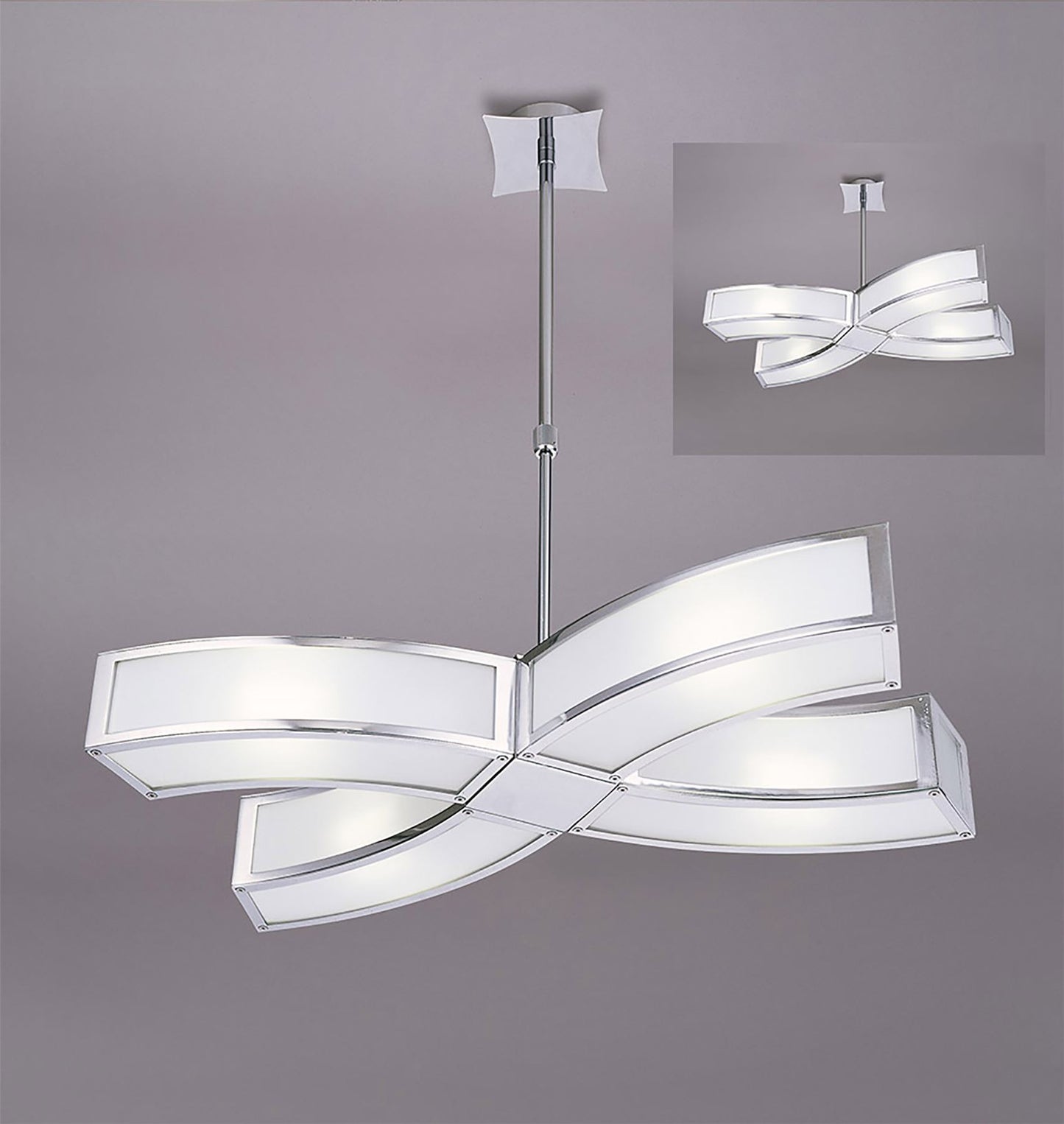 Mantra M0404 Duna Rectangular Telescopic Semi Flush Convertible 4 Light E27, Polished Chrome/White Acrylic, CFL Lamps INCLUDED