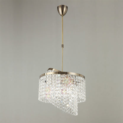 Diyas Cortina 40cm Telescopic  6 Light G9 with Adjustable Rings Antique Brass/Crystal Ceiling Pendant Light Fitting