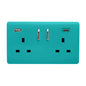 Trendi 2 Gang Artistic Modern Glossy 13 Amp 2 x Type A & C 3100 mA USB Switched Plug Socket Bright Teal