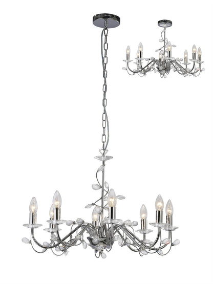 Diyas Willow 64cm  WITHOUT SHADE 8 Light E14 Polished Chrome/Crystal Ceiling Pendant Light Fitting