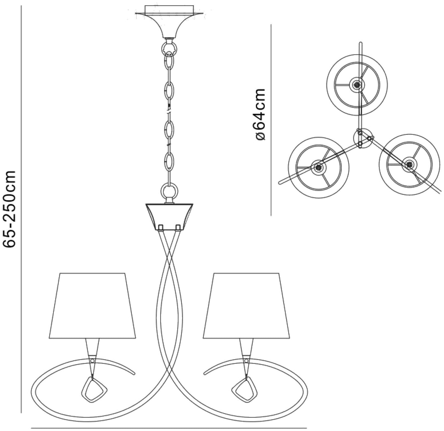 Mantra M1640 Mara Pendant 3 Light E14, Polished Chrome with Ivory White Shades