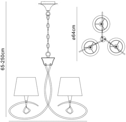 Mantra M1640 Mara Pendant 3 Light E14, Polished Chrome with Ivory White Shades