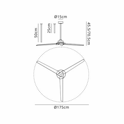 Brisa 175cm 20W LED Dimmable Light With 40W Reversible Fan, 2700-5000K Remote & APP Control, Black, Reversible Blades, 1400lm, IP44, 5yrs Warranty
