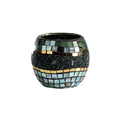Diyas Home (DH) Addison Mosaic Candle Holder Small Blue/Silver/French Gold Mosaic