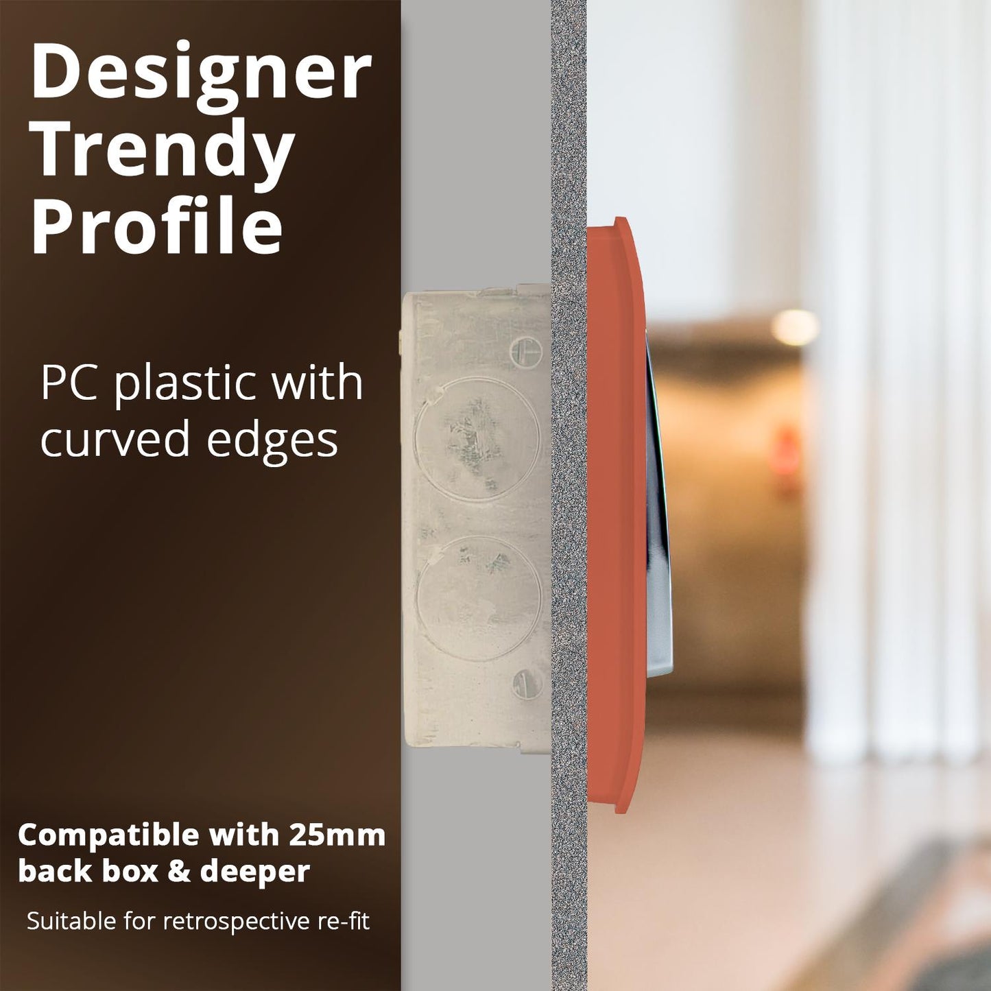 Trendi 1 Gang 2 Way 240V Screwless Artistic Modern Glossy 10 Amp Chrome Rocker Electrical Wall Light Switch in Copper (3 pack)