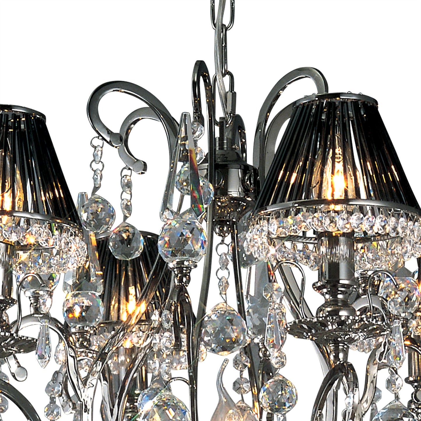 Diyas Pescara 65cm  Round 7 Light E14 Black Chrome/Crystal Ceiling Pendant Light Fitting