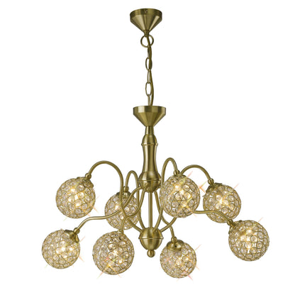 Diyas Apollo  8 Light G9 Satin Brass/Crystal Ceiling Pendant Light Fitting