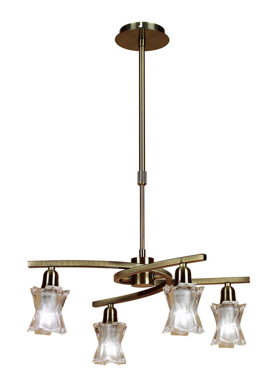 Mantra Alaska GU10 49cm Pendant Convertible To Semi Flush 4 Light L1/SGU10, Antique Brass, CFL Lamps INCLUDED