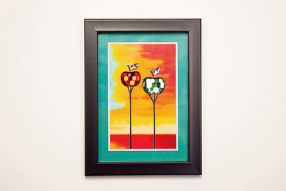 Diyas Home Crystal Wall Art (DH) Nature Apples, Black Frame, Amber, Green, Red Crystal Framed