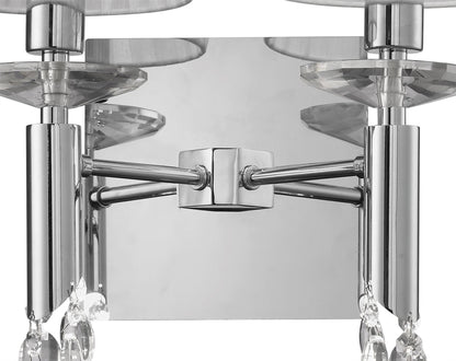 Mantra M3863/S Tiffany Wall Light Switched 2+2 Light E14+G9, Polished Chrome with White Shades & Clear Crystal - M3863/S