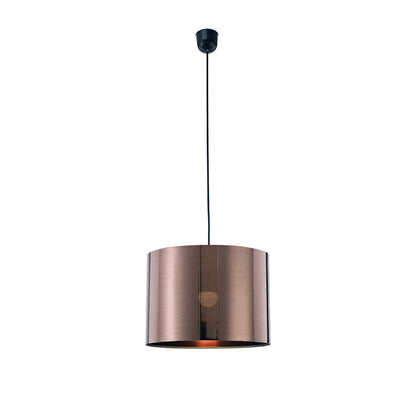 Deco Dako Black Pendant 1 Light E27 with 350 x 250mm Metallic Bronze Finish Cylinder Shade, c/w Ceiling Bracket