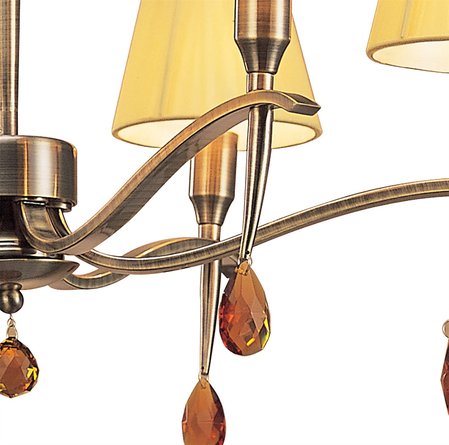 Mantra Siena 63cm Pendant Round 6 Light E14, Antique Brass with Amber Cream Shades and Amber Crystal