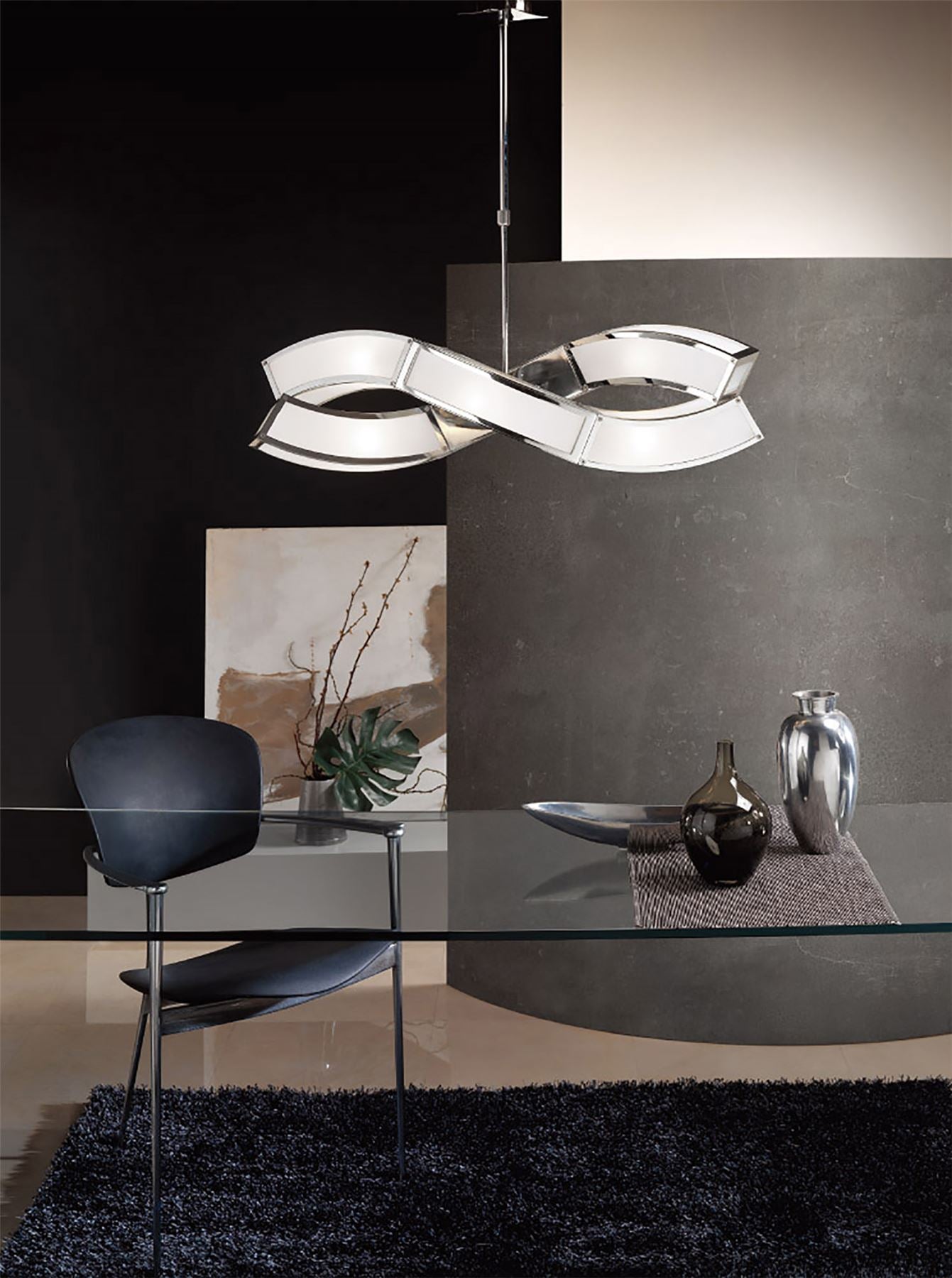 Mantra Duna GU10 Rectangular Pendant 2 Arm 6 Light L1/SGU10, Polished Chrome/White Acrylic, CFL Lamps INCLUDED