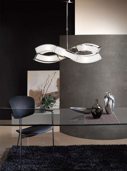 Mantra Duna GU10 Rectangular Pendant 2 Arm 6 Light L1/SGU10, Polished Chrome/White Acrylic, CFL Lamps INCLUDED