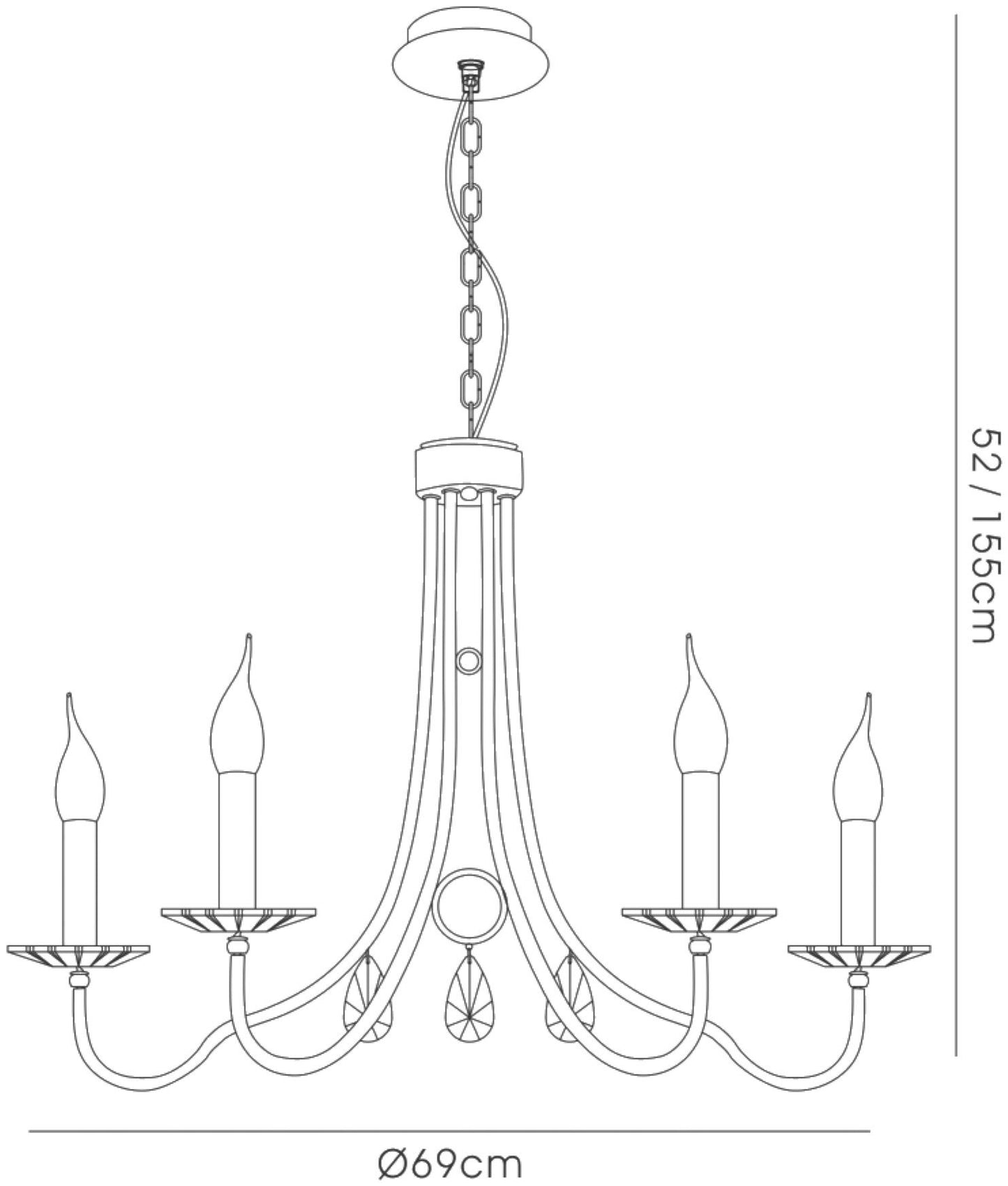 Diyas Danya 69cm  Round 8 Light E14 Polished Chrome/Crystal Ceiling Pendant Light Fitting