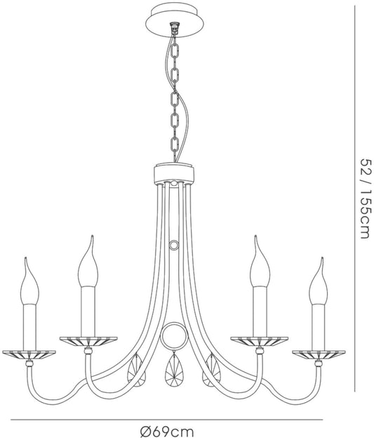 Diyas Danya 69cm  Round 8 Light E14 Polished Chrome/Crystal Ceiling Pendant Light Fitting