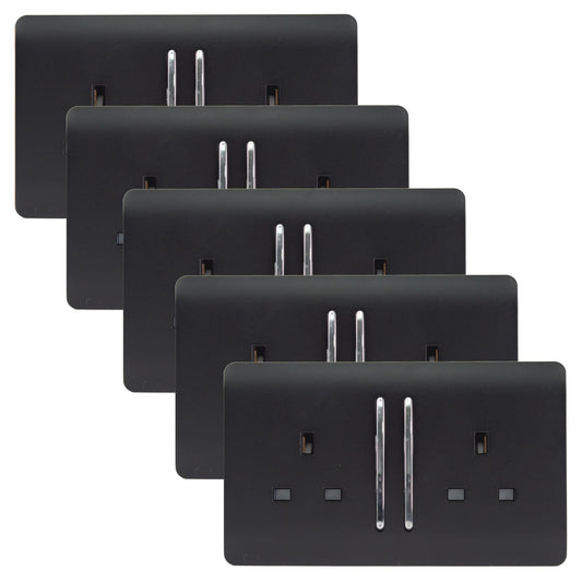 Trendi Switch 2 Gang Plug Socket in Mat Black