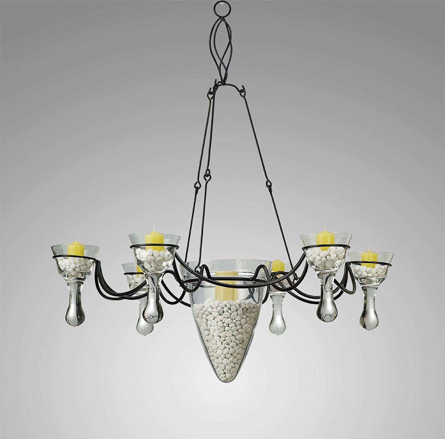 Diyas Home (DH) Tessa  6 Arm Black/Clear Glass Ceiling Pendant Light Fitting