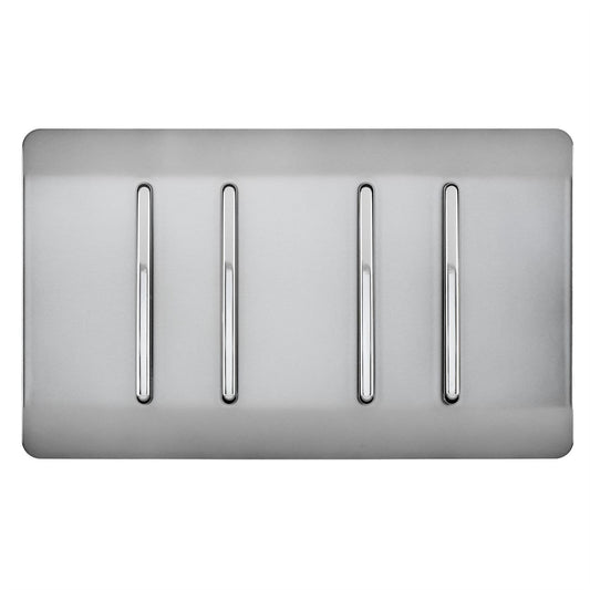 Trendi 4 Gang (2 Way & 2xIntermediate) Glossy 10 Amp Rocker Light Switch  Stainless Steel