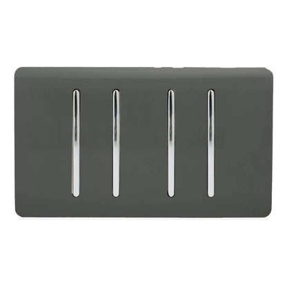 Trendi 4 Gang 3 Way Intermediate Artistic Modern Glossy 10 Amp Rocker Light Switch Charcoal