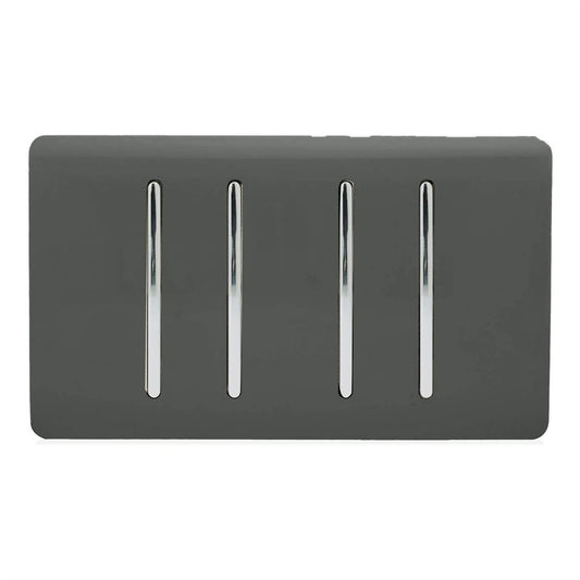 Trendi 4 Gang 3 Way Intermediate Artistic Modern Glossy 10 Amp Rocker Light Switch Charcoal