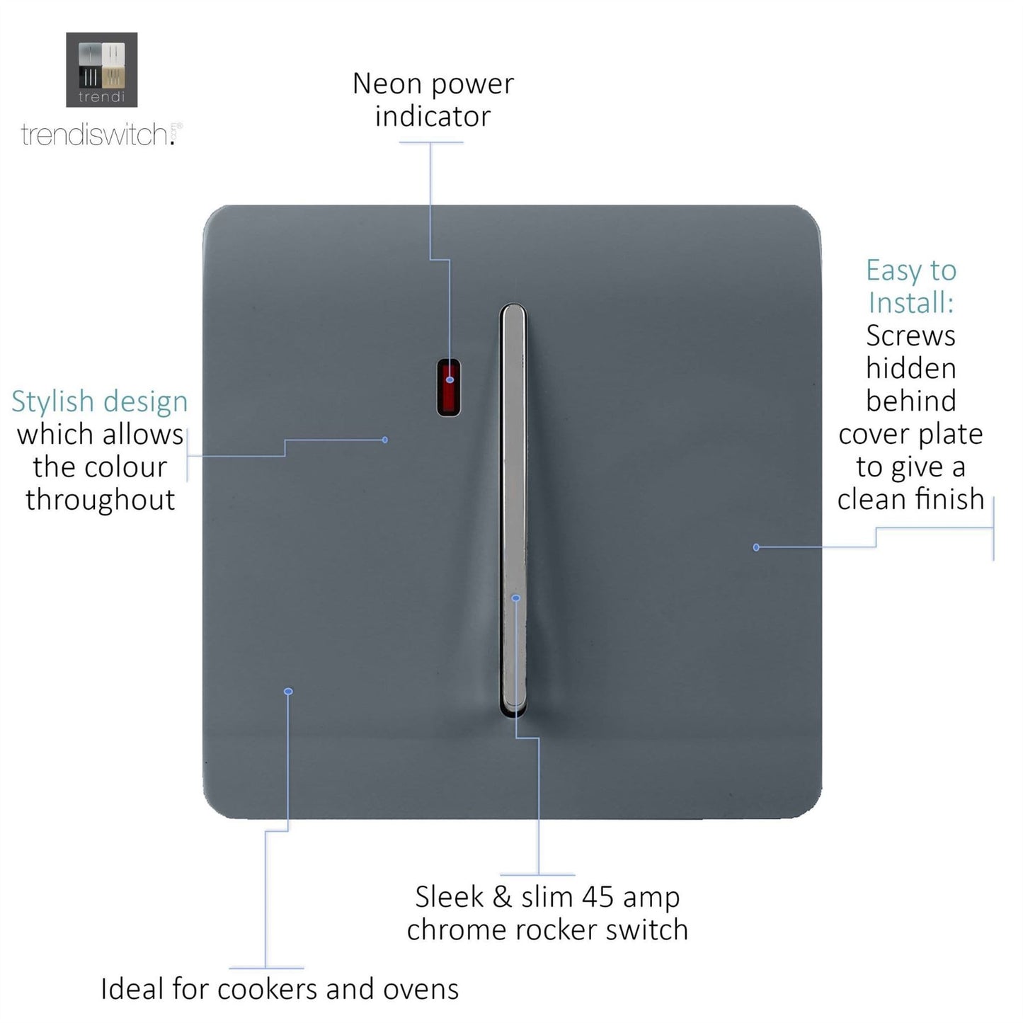 Trendi Artistic Modern Glossy 20 A Tactile Light Switch & Neon Insert Warm Grey