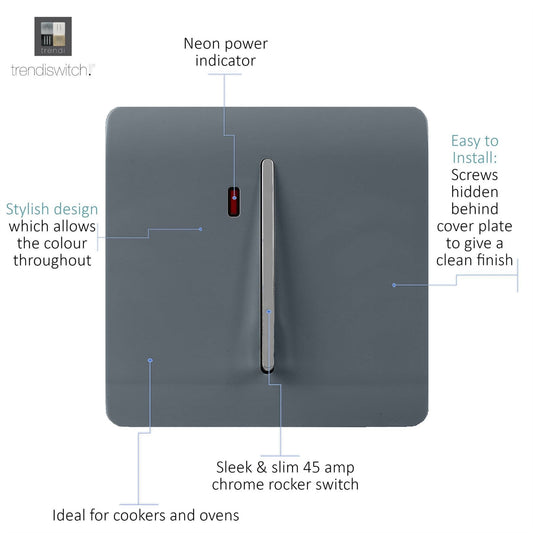 Trendi Artistic Modern Glossy 20 A Tactile Light Switch & Neon Insert Warm Grey