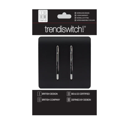 Trendi 2 Gang 2 Way 240V Screwless Artistic Modern Glossy 10 Amp Chrome Rocker Electrical Wall Light Switch in Matt Black (2 pack)