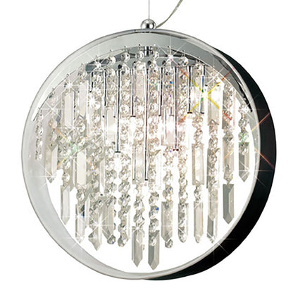 Diyas Geo  with Black Shade 9 Light G4 Polished Chrome/Crystal, NOT LED/CFL Compatible Ceiling Pendant Light Fitting
