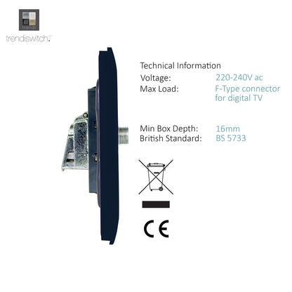 Trendi Switch Navy Blue TV Coaxial & F-Type Satellite Socket - Screwless