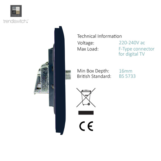 Trendi Switch Navy Blue TV Coaxial & F-Type Satellite Socket - Screwless