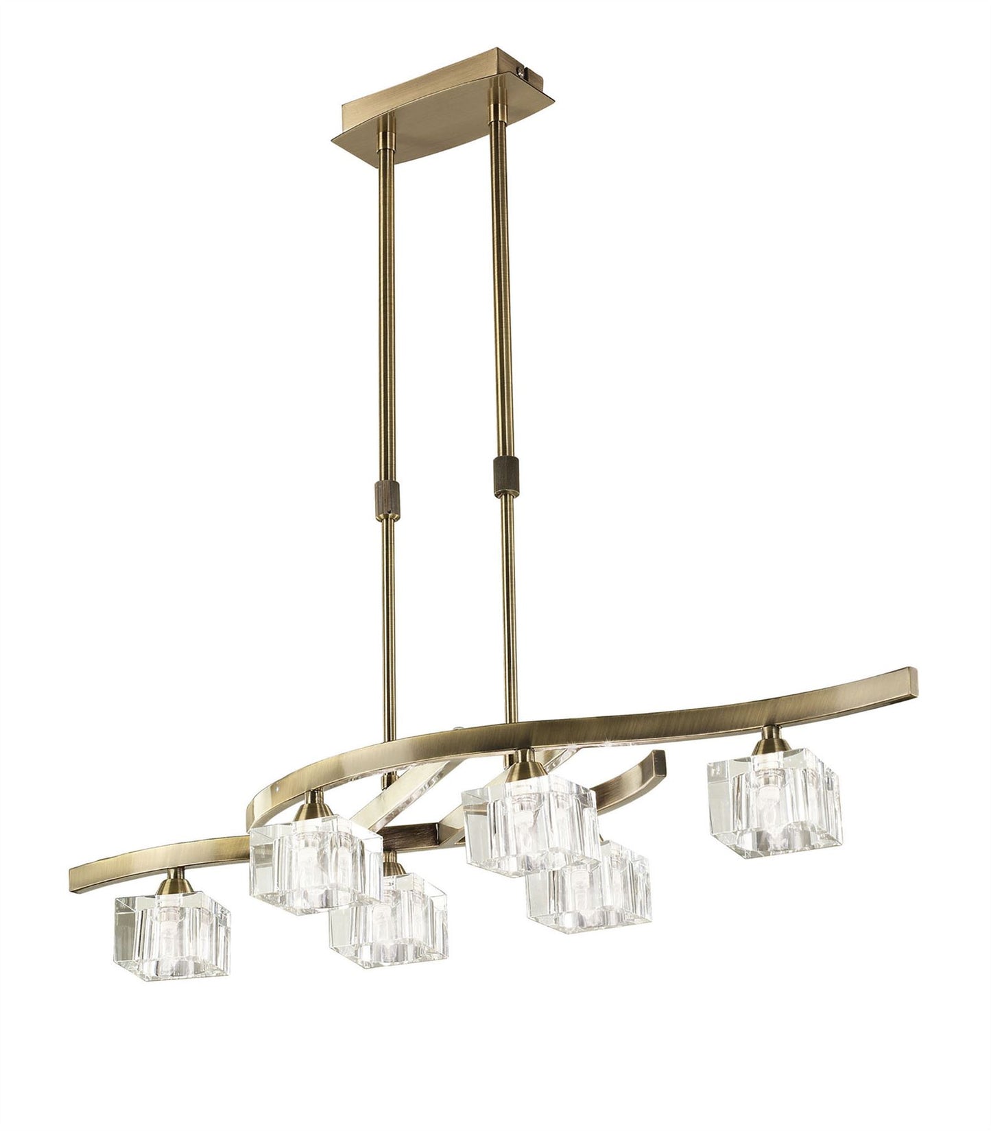 Mantra Cuadrax Rectangular Telescopic Semi Flush 6 Light G9, Antique Brass