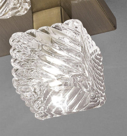 Deco Accor Ceiling Flush 5 Light G9, 230mm Square, Antique Brass/Clear Glass