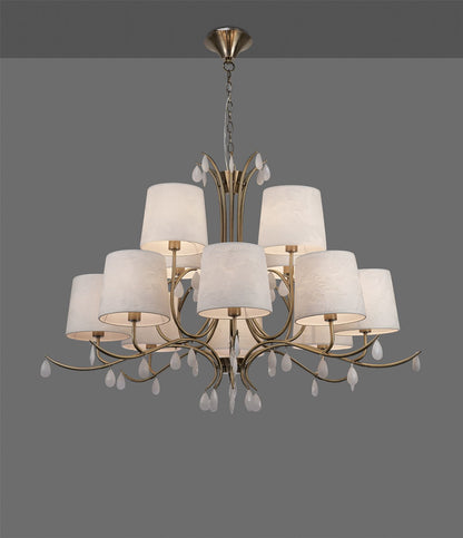 Mantra M6330 Andrea Pendant 100cm Round, 8+4 x E14 (Max 20W), Antique Brass, White Shades, White Crystal Droplets