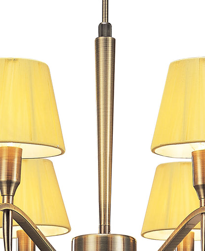 Mantra Siena 75cm Pendant Round 8 Light E14, Antique Brass with Amber Cream Shades and Amber Crystal