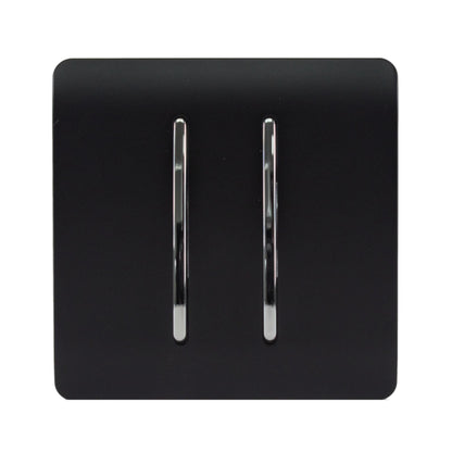 Trendi 2 Gang 3 Way Intermediate Artistic Modern Glossy 10 Amp Rocker Light Switch Matt Black