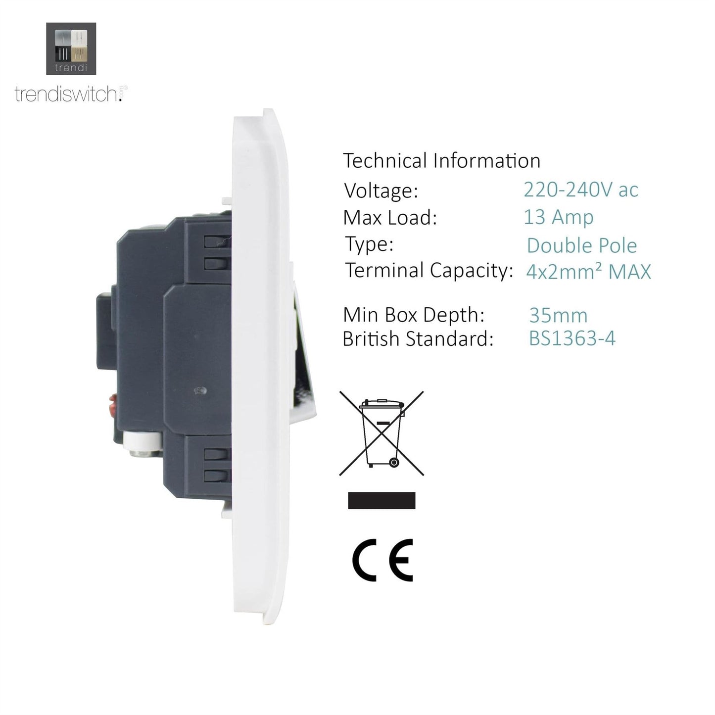 Trendi Artistic Modern Glossy Tactile Fused Spur Switch White ART-FSWH