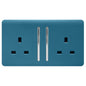 Trendi 2 Gang Raised Artistic Modern Glossy Screwless 13 Amp Single Pole with Chrome Switched UK Standard Electrical Double Wall Plug Socket in Ocean Blue - ART-SKT213LOB