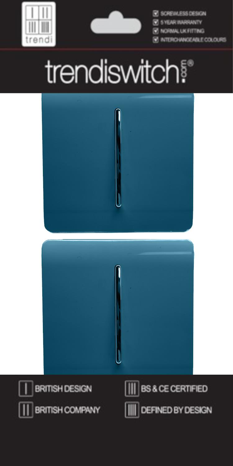 Trendi 1 Gang 2 Way 240V Screwless Artistic Modern Glossy 10 Amp Chrome Rocker Electrical Wall Light Switch in Midnight Blue (2 pack)