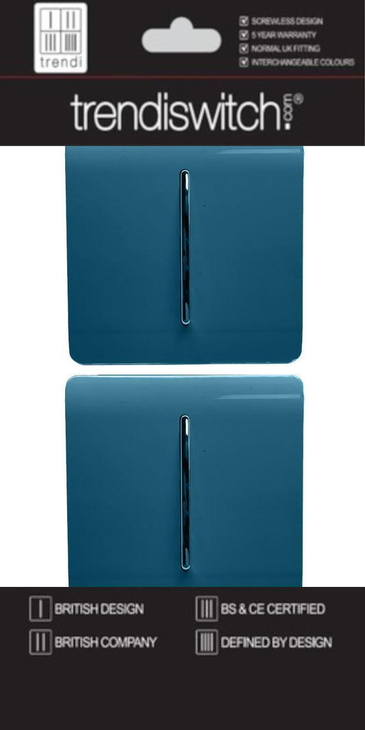 Trendi 1 Gang 2 Way 240V Screwless Artistic Modern Glossy 10 Amp Chrome Rocker Electrical Wall Light Switch in Midnight Blue (2 pack)