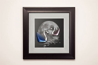 Diyas Home Crystal Wall Art (DH) Nature Moonlight Swans Black Frame Blue, Pink, Clear Crystal