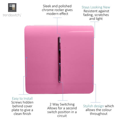 Trendi 1 Gang 2 Way 10 Amp Rocker Chrome Light Switch Glossy Pink
