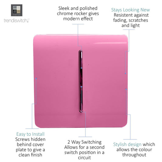Trendi 1 Gang 2 Way 10 Amp Rocker Chrome Light Switch Glossy Pink