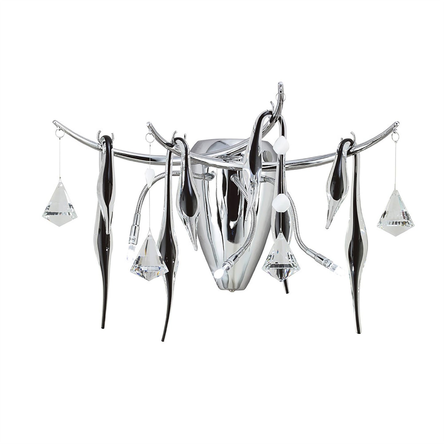 Diyas Cygnet Wall Light 3 Light G4 Polished Chrome/Black Glass/Crystal, NOT LED/CFL Compatible