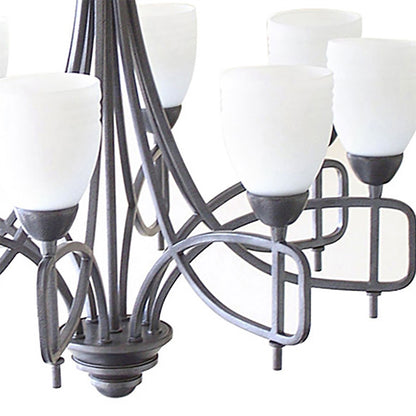 Diyas Ortona 60cm  8 Light E14 Russet Brown/Opal Glass Ceiling Pendant Light Fitting