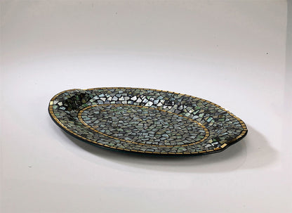 Diyas Home (DH) Addison Mosaic Platter Large Blue/Silver/French Gold Mosaic