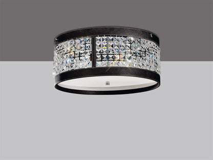Diyas Celsa 45cm Flush  4 Light E14 Polished Chrome/Dark Brown Faux Leather/Crystal Ceiling Light Fitting