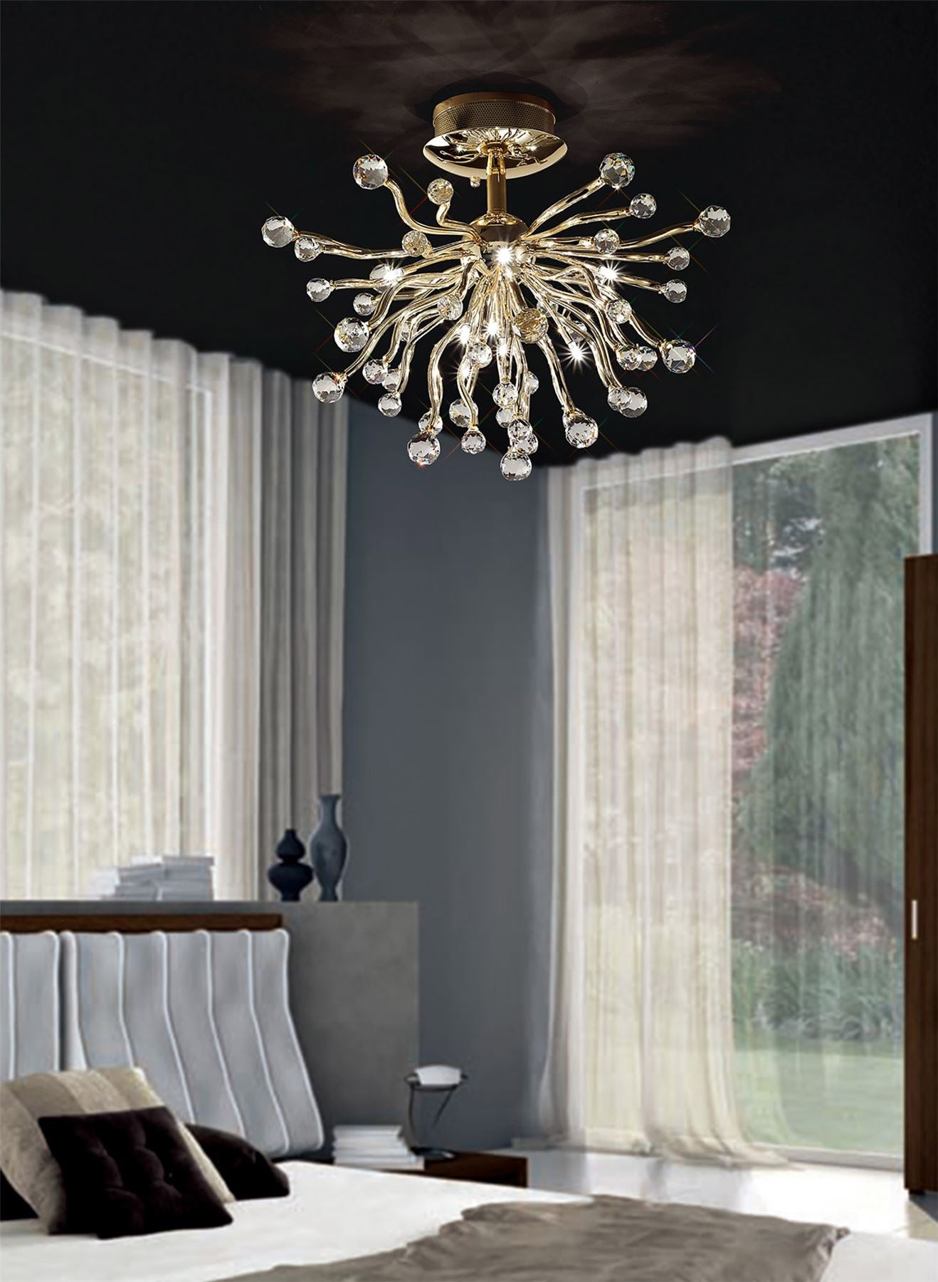 Diyas Tizio 60cm  10 Light G4 French Gold/Crystal, NOT LED/CFL Compatible Ceiling Light Fitting