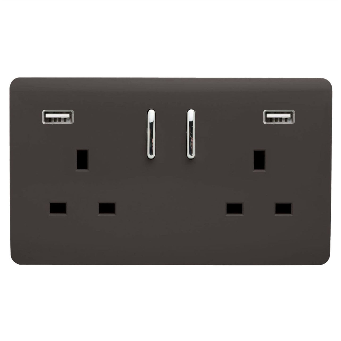Trendi 2 Gang Artistic Modern Glossy 13 Amp 2 x 3.1mA USB Switched Plug Socket Dark Brown