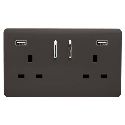 Trendi 2 Gang Artistic Modern Glossy 13 Amp 2 x 3.1mA USB Switched Plug Socket Dark Brown